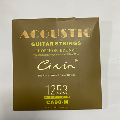 Acoustic folk guitar strings with carbon steel and phosphor copper coating, rust-resistant, high-quality packaging, 6 strings, bright sound, smooth feel, ideal for stage performance.