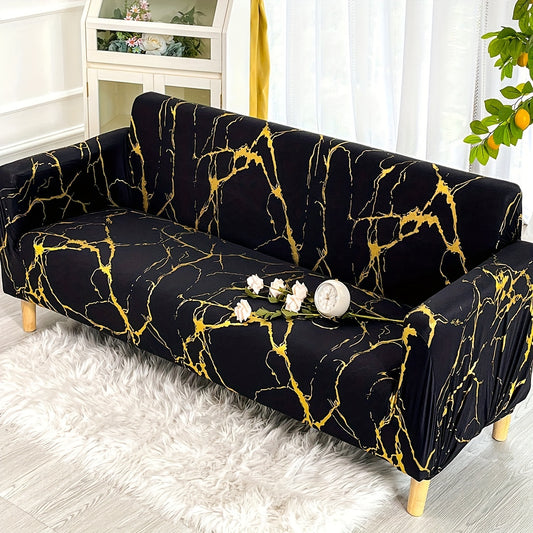 Black bronzing classic stretch sofa cover with elastic band. Ideal furniture protector for bedroom, office, living room, and home decoration.