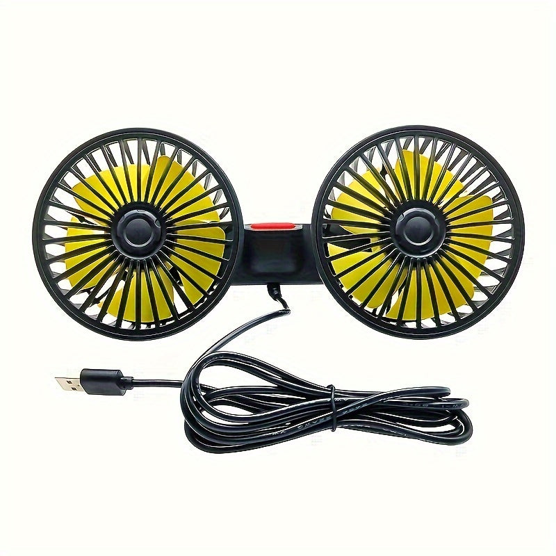 Rear Seat Back Car Fan with Dual-Head Design, Large Wind Volume and Multi-Speed Adjustment for Powerful Airflow, Adjustable Angles for Maximum Comfort