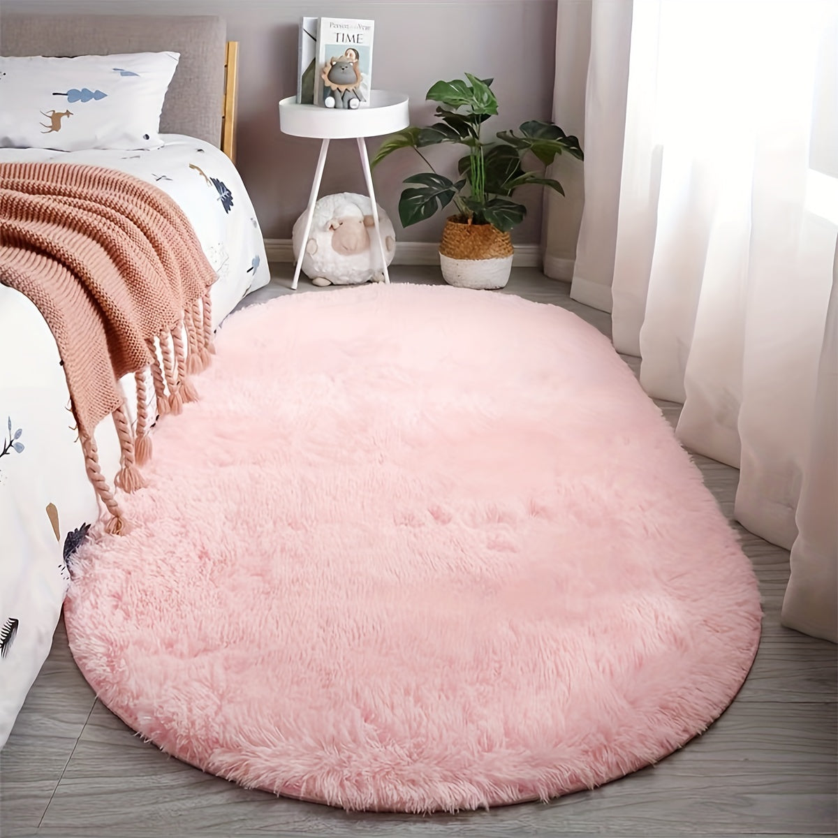 Indulge in Luxury with Our Super Soft Oval Rug - Easily Washable, Non-Slip Plush Mat Perfect for Bedroom, Living Room, and Home Decor. Lightweight and Simple to Maintain, This Rug is an Ideal Gift for Christmas, Halloween, or Thanksgiving.