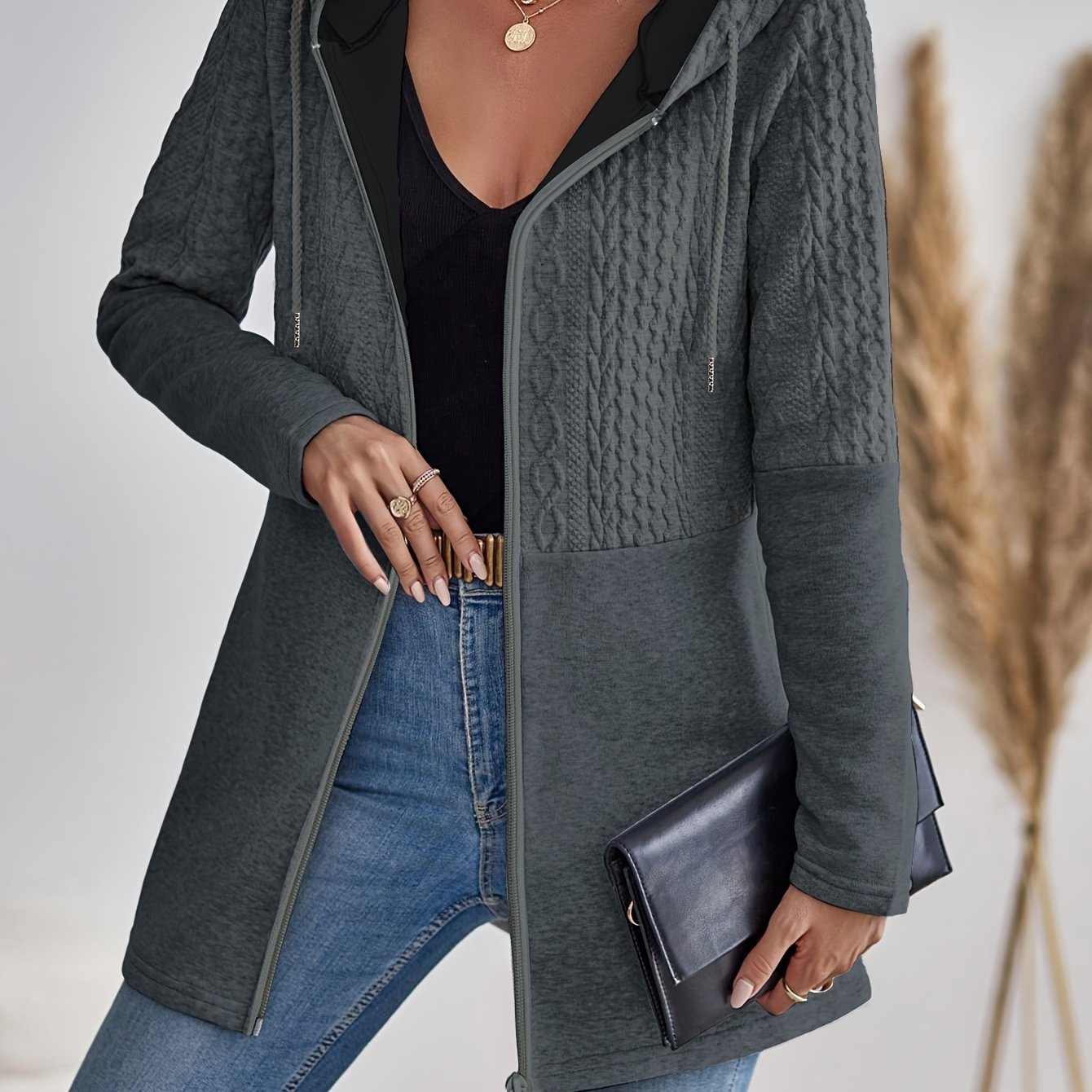 Women's Gray Hooded Cardigan