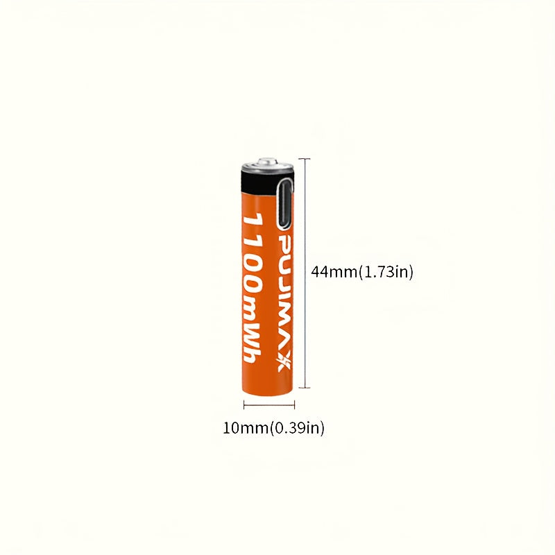 PUJIMAX AAA 1.5V rechargeable battery - Lithium ion with fast USB-C charging for various devices, includes charging cable.