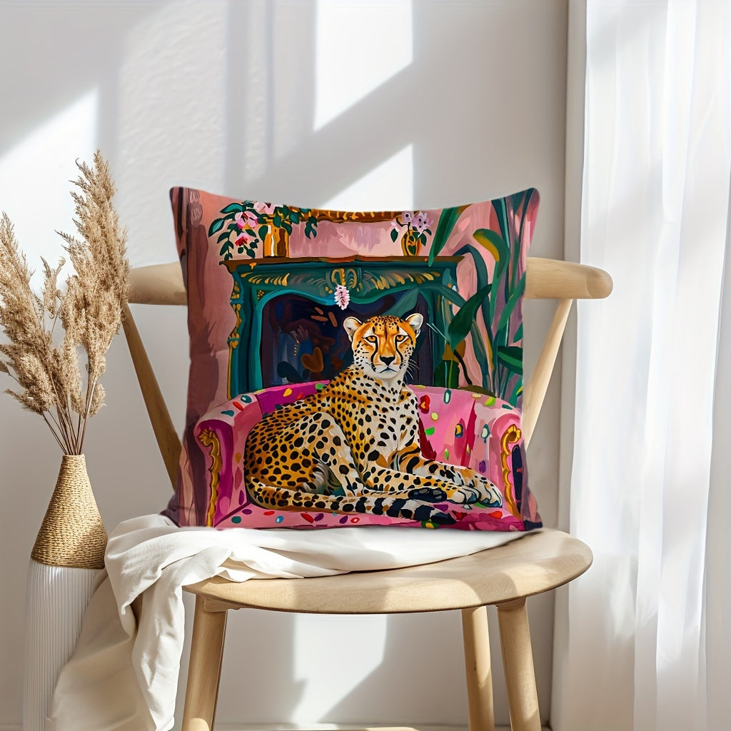 1pc Cheetah Plant Throw Pillow Cover in Fauvism style, 29.97cm*50.04cm or 44.96cm*44.96cm, Farmhouse decorations for home, couch, sofa, living room, bedroom. Pillow insert not included.