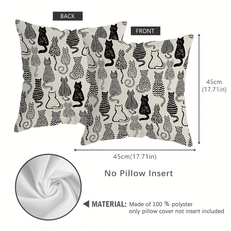 Modern cat themed throw pillow cover with abstract kitten design, machine washable, zippered polyester case for various furniture - 44.96x44.96 cm, insert not included.