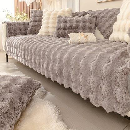 Winter plush sofa cover, anti-slip, dustproof slipcover for couch in living room, office, bedroom, home decor.