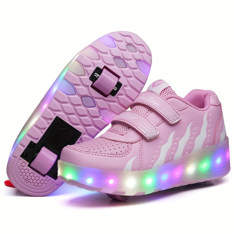 Trendy, breathable roller shoes with LED lights for kids, perfect for outdoor sports and skating.