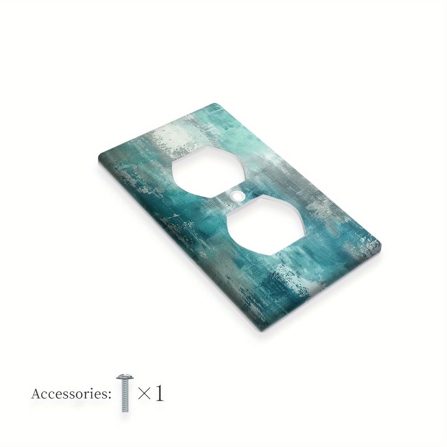 Modern abstract turquoise & grey light switch cover made of unbreakable polycarbonate. Decorative single toggle wallplate for easy installation in bedroom, kitchen, or bathroom with no wiring required.