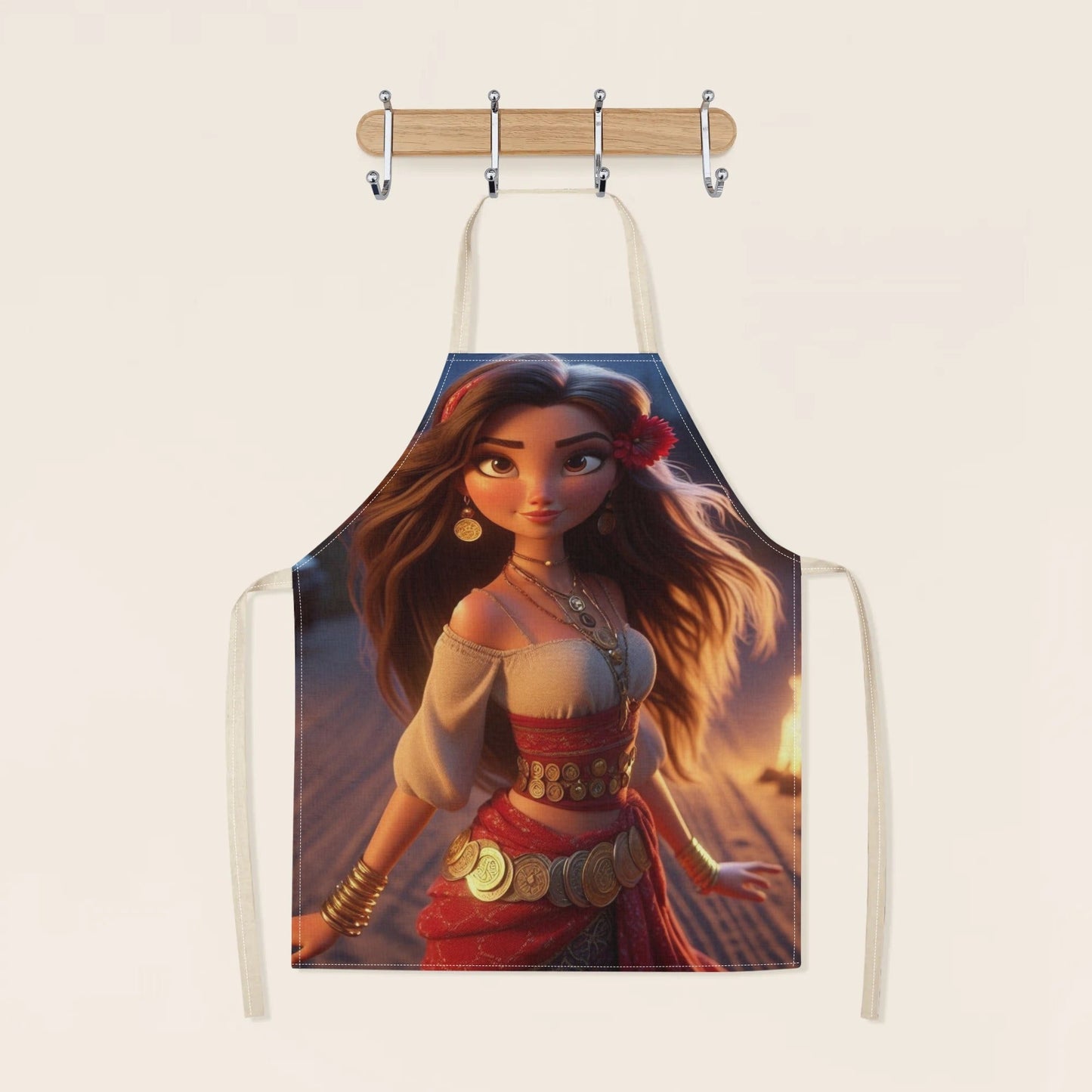 Waterproof apron featuring Disney's Elsa character, made from durable polyester with a vibrant floral pattern. Suitable for use in hotels, supermarkets, restaurants, fruit shops, milk tea stands, or at home.