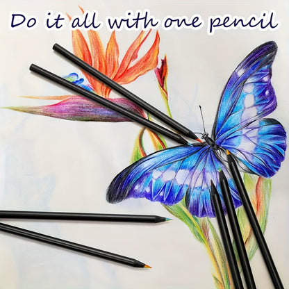 Set of 6/12 water-soluble, non-toxic wooden pencils in multiple colors ideal for school, art, and holiday gifts.