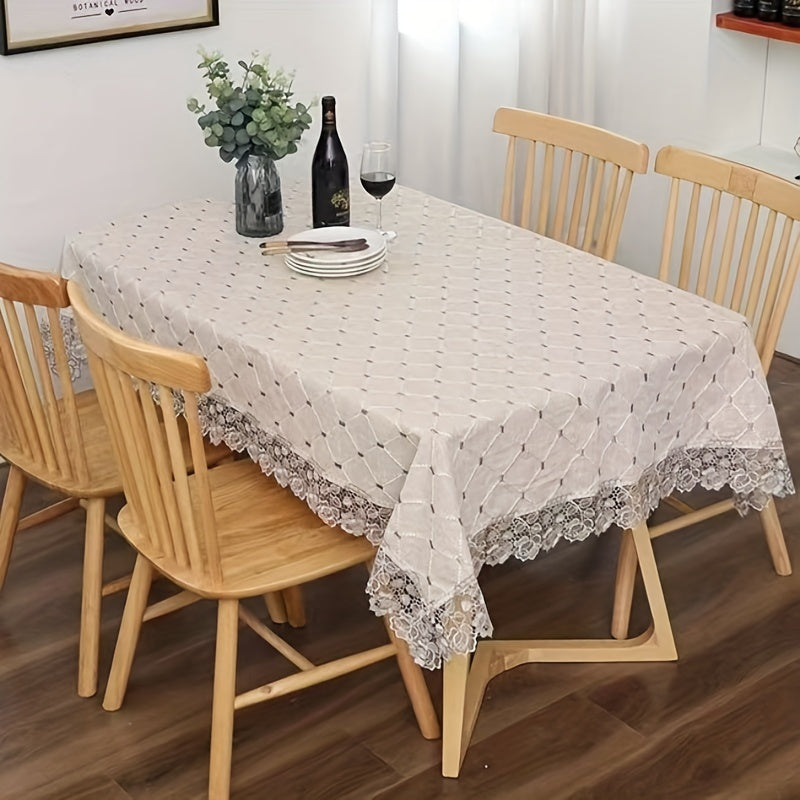 1pc Plaid Lace Macrame Tablecloth: Stain-resistant, waterproof, oil-proof, and washable. Suitable for various occasions such as picnics, camping, weddings, parties, restaurants, and buffets. Provides tabletop protection and enhances home kitchen decor.