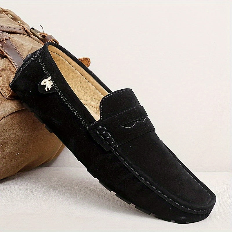 Microfiber loafers with solid color, rubber sole, and polyurethane insole for all-season comfort in casual, party, and wedding activities.