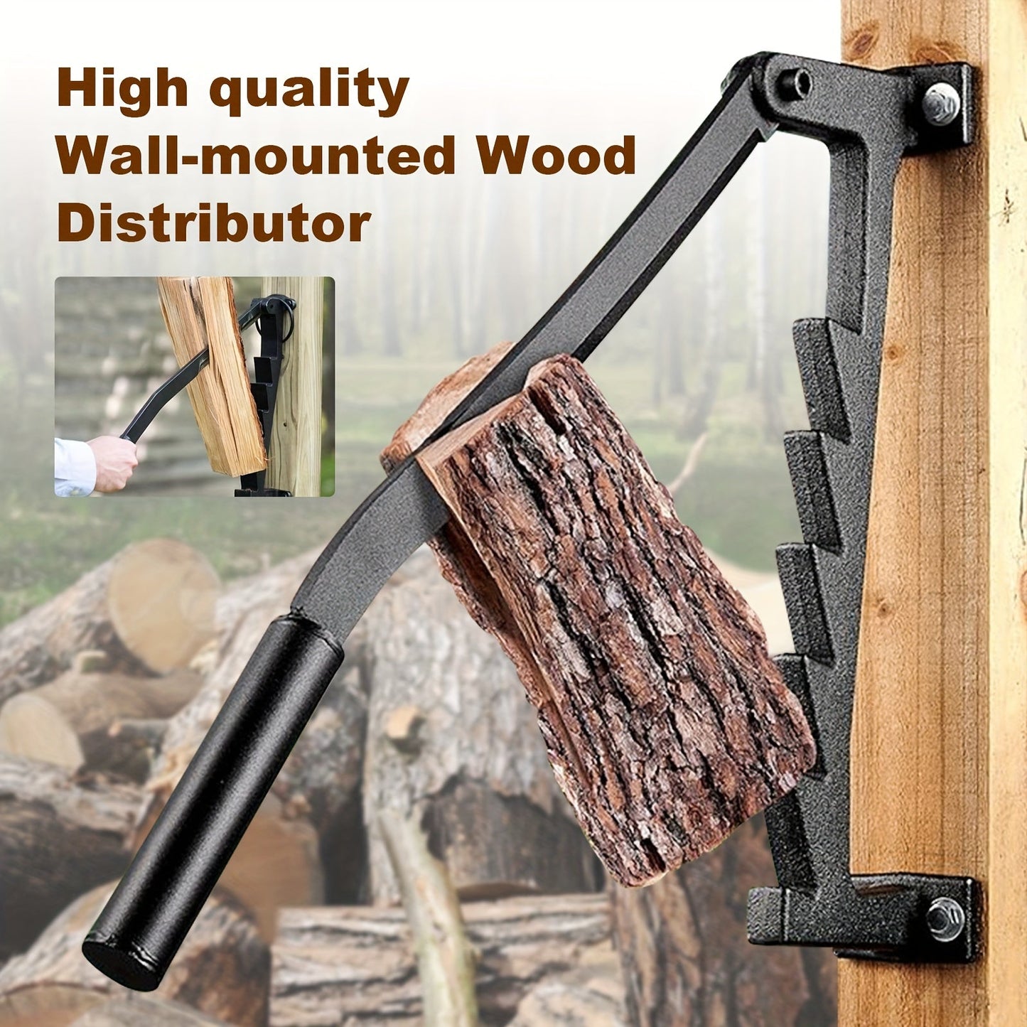 Firewood Splitter Kit: Mounts on Wall with Gloves and Storage Bag Included - Made of Strong Cast Iron, Ideal for Camping and Yard Work