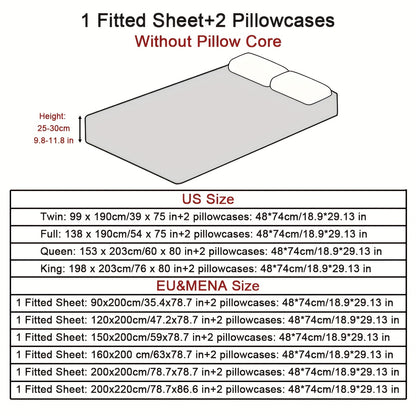 3-in-1 Set of Light Beige Fitted Sheets with Pillowcases, Soft and Breathable, Perfect for Bedroom or Guest Room, Machine Washable