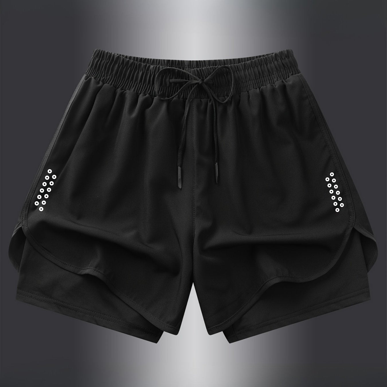 Women's active geometric-patterned shorts made of 92% polyester and 8% elastane blend with slight stretch, perfect for gym, fitness, running, and transitioning from spring to fall.