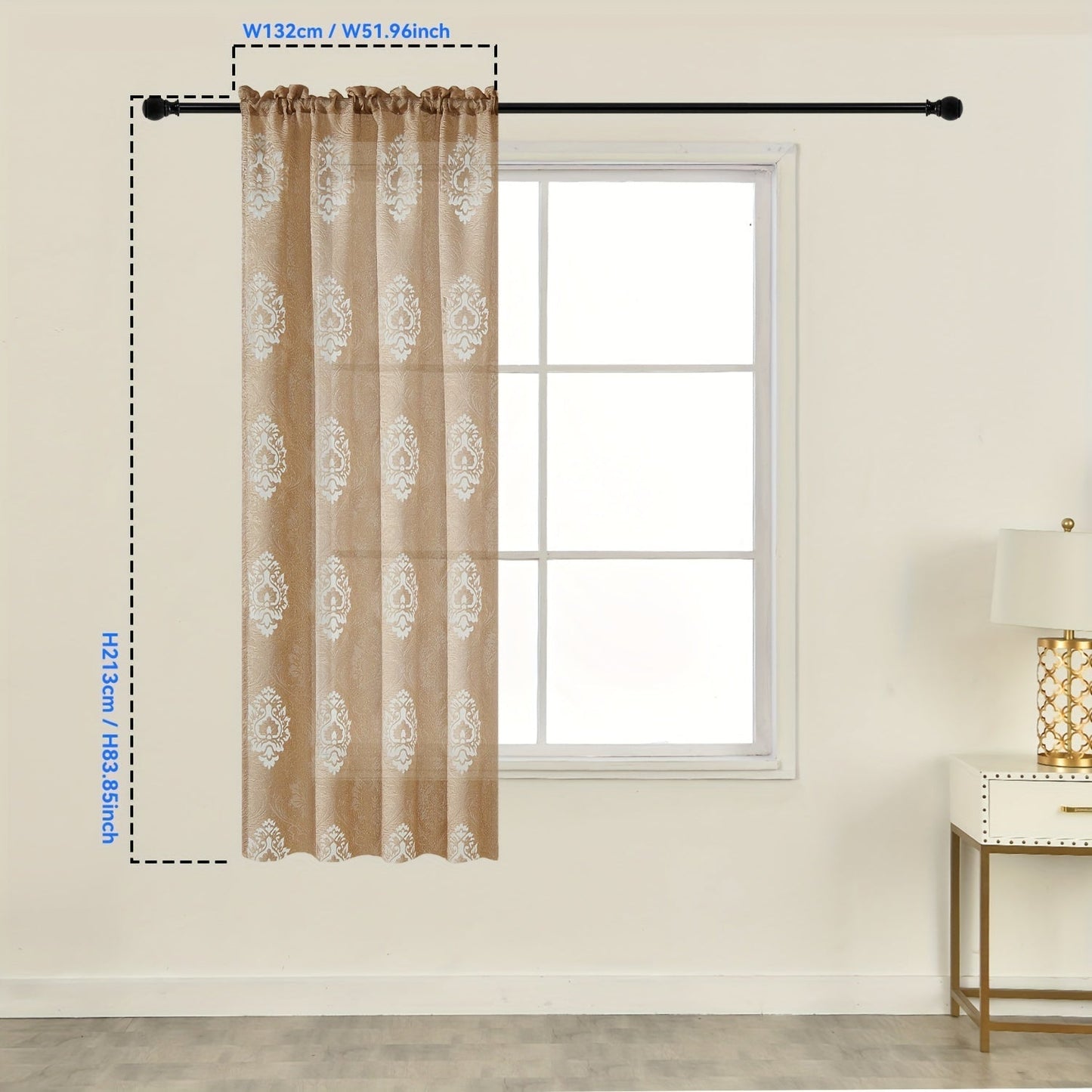 Retro Jacquard Hollow Yarn Curtain with Rod Pocket, Translucent Window Treatment for Home Decor in Living Room, Bedroom, and Bathroom