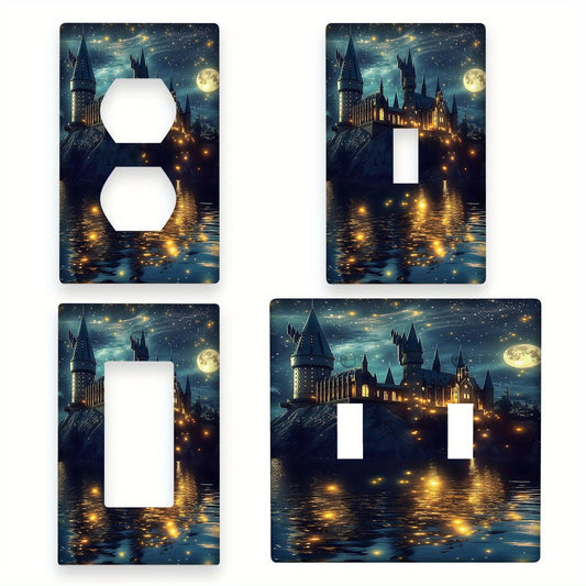 1pc Wizard World Night Sky Moon Lightning Light Switch Cover, No Battery Needed, Easy to Clean, Artistic Agate Stone Watercolor Design for Home Decor