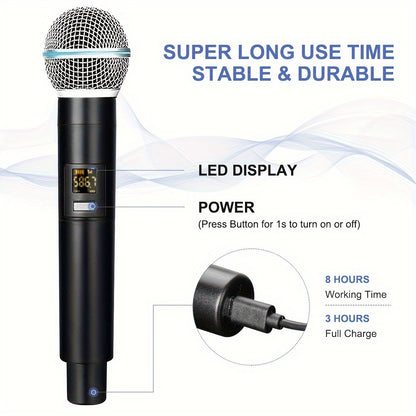 UHF professional handheld dynamic microphone with receiver for amplifier PA system, perfect for karaoke and Eid Al-Adha celebrations.