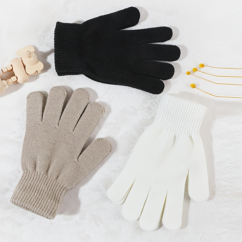 Three Pieces of Women's Cozy Knit Gloves - Available in Solid Colors, Perfect Fit for Outdoor Activities, Keeping you Warm and Protected from the Wind, Easy to Wash in the Machine