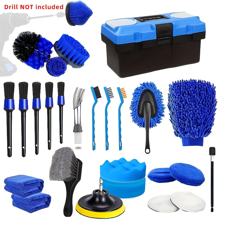 27-piece car wash detail kit including brushes for interior, exterior, and wheels. No power needed.