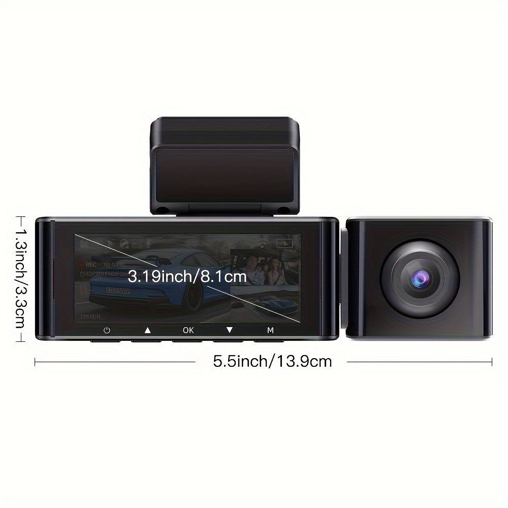 4K 3-channel dash cam with built-in 5GHz WiFi, GPS, 64GB card, front inside rear 1440P+1080P+1080P, night vision, parking monitor.