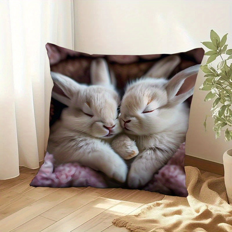 Easter Hot Sale Sleeping Bunny Polyester Pillowcase: Perfect for Holiday and Home Decor, 45.72x45.72cm Without Core.