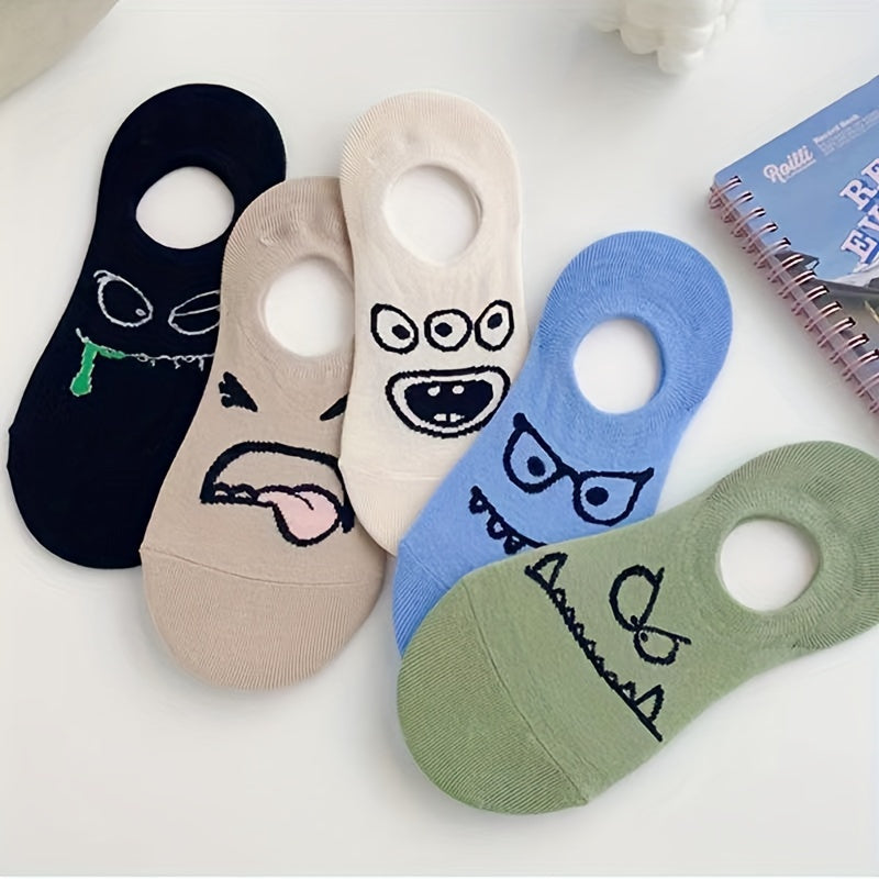 5 pairs of humorous expression socks for women, comfortable and lightweight invisible stockings.