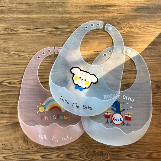 Ultra-thin silicone baby bib for babies and toddlers, extra soft, durable, and waterproof.