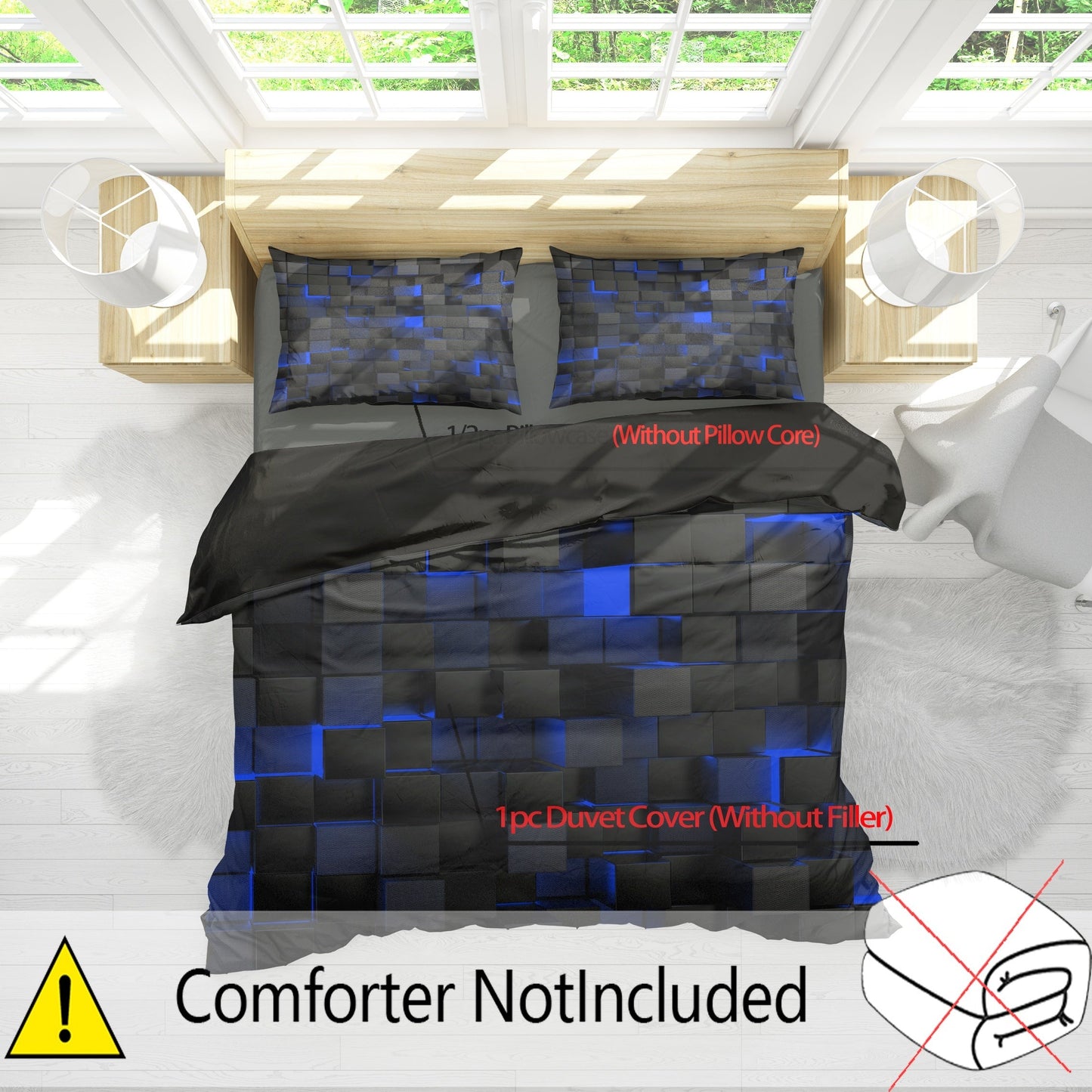 Technological Sense Geometry Duvet Cover Set - 2 or 3 Pieces Available. Features Cool 3D Digital Printing, Ideal for Bedroom or Guest Room. Set includes 1 Duvet Cover and 1 or 2 Pillowcases. Core not included.