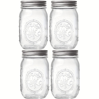 [Best-Selling] Set of 1/4/8 Glass Mason Jars - Clear with Regular Lids - Ideal for Canning, Fermenting, Pickling, Meal Prep, Overnight Oats, Jam, Fruit, and Snacks