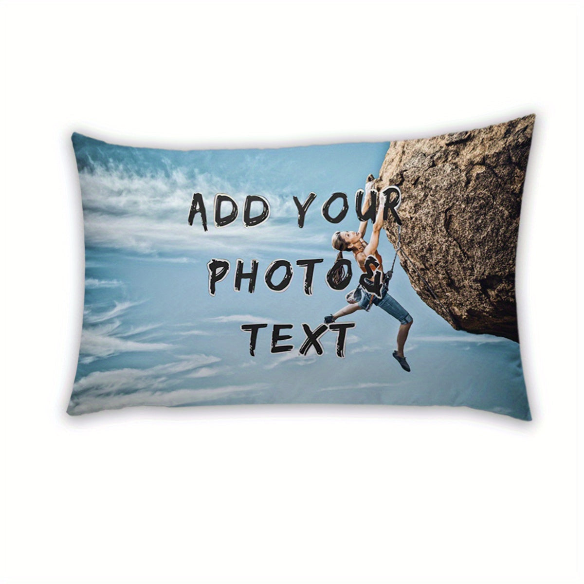 Personalized Photo Pillowcase measuring 30.48x50.8 cm, with Double-Sided Printing, made from Short Plush material featuring a Rock Climbing Enthusiast Design. This pillowcase is made from Polyester in Mixed Colors, making it an ideal gift for Valentine's