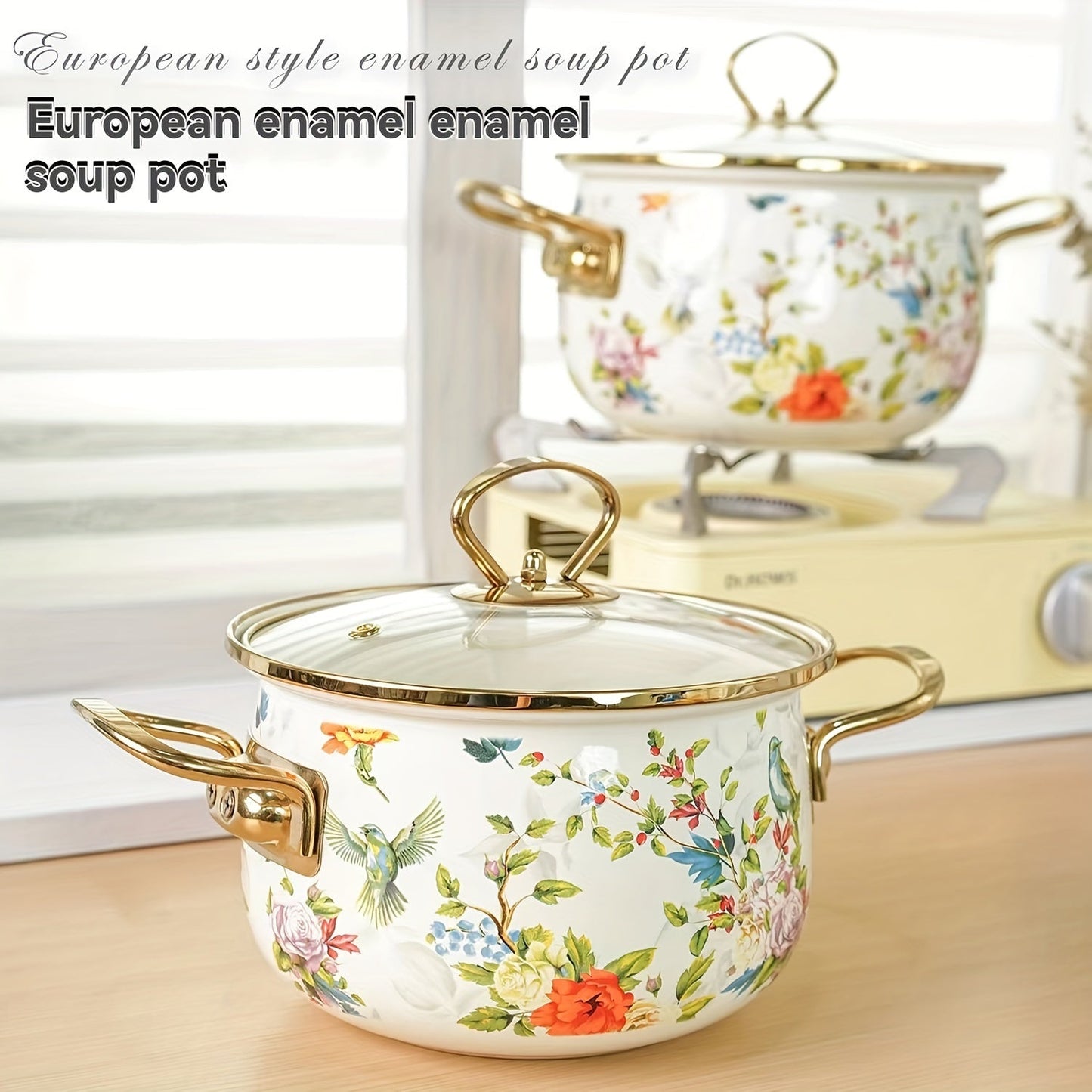 Premium Enamel Soup Pot featuring Dual Handles - Designed for High Temperatures, Spacious for Stewing & Boiling, Compatible with Gas and Electric Stoves, Ideal for Home and Restaurant Use in Kitchens