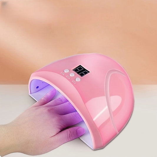 Powerful LED nail dryer uses USB power, cures nails quickly without turning black, made of hypoallergenic plastic, perfect for home manicures, no batteries needed.