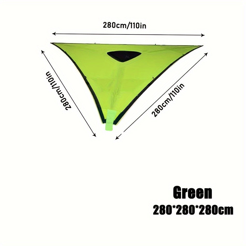 Large triangular hammock made of durable polyester fabric, easy to assemble with no power needed. Ideal for camping and outdoor relaxation.