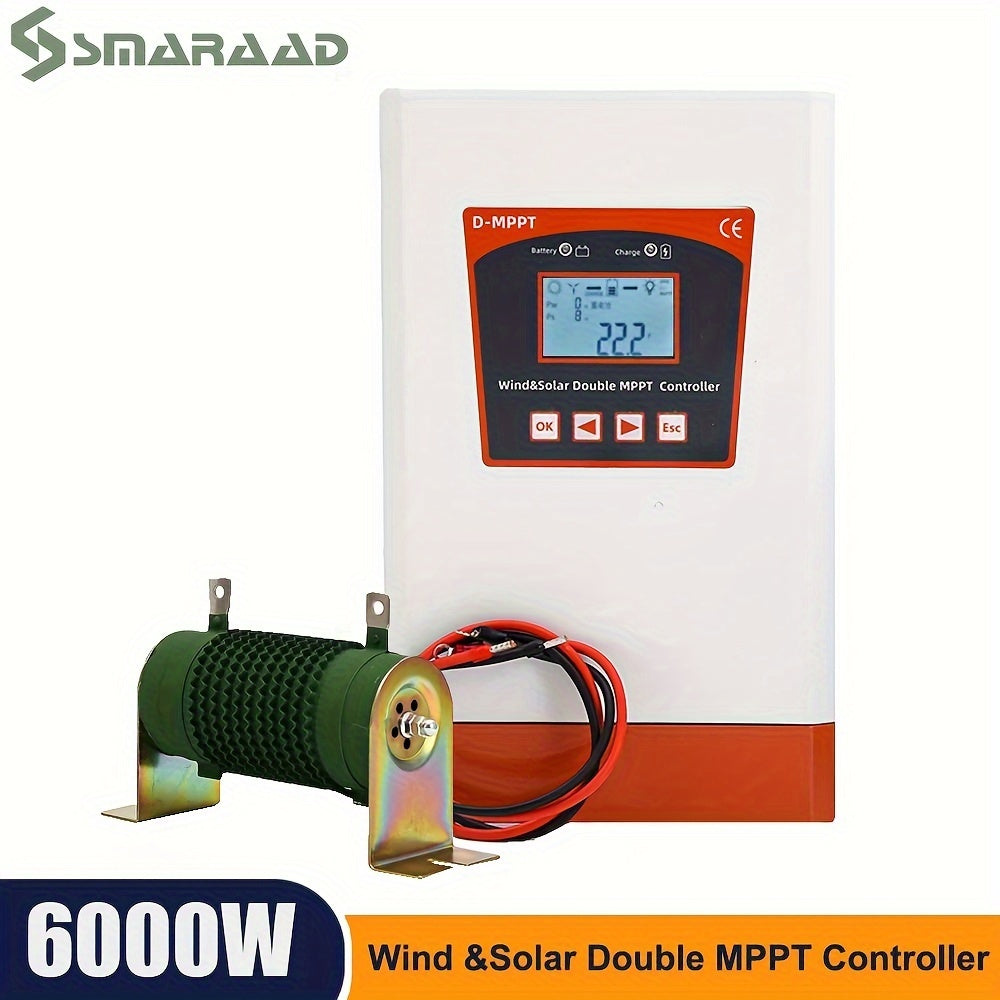 Smaraad Renewable 6000W Dual MPPT Wind Solar Hybrid Charge Controller for Home Power System, Compatible with Various Voltage Systems, High Efficiency & Low Voltage Operation