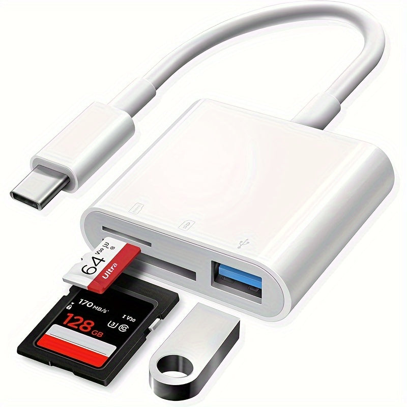 1pc 3-in-1 USB-C SD Card Reader for high-speed data transfer, compatible with iPad Pro, MacBook Air/Pro, Chromebooks, Dell XPS, Galaxy S10/S9 - No battery needed.