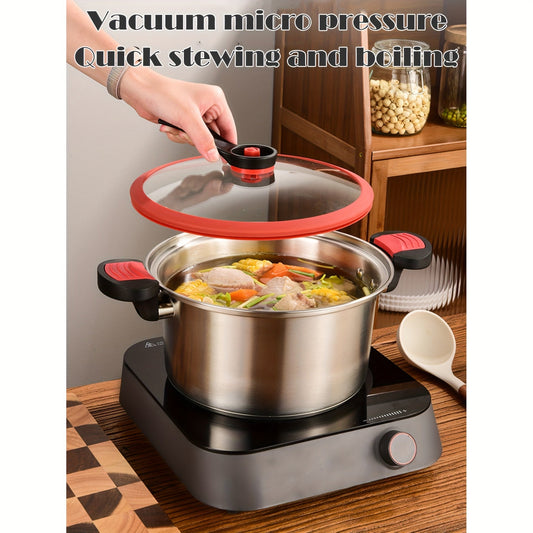 Durable Stainless Steel Soup Pot ideal for Food Processing, featuring a Double Bottom, Glass Lid, and versatile for use as a Stew or Pasta Pot in the Household Kitchen