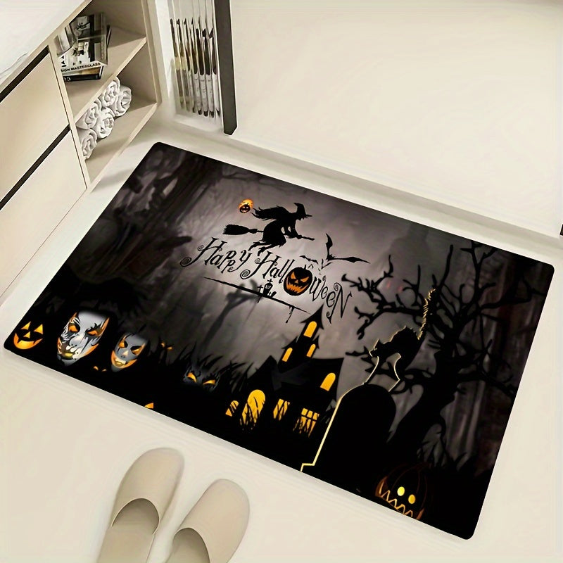 Cozy Halloween Horror Letter Print Flannel Mat - Plush, Durable & Easy to Clean for Every Room - Anti-Skid Entrance Rug