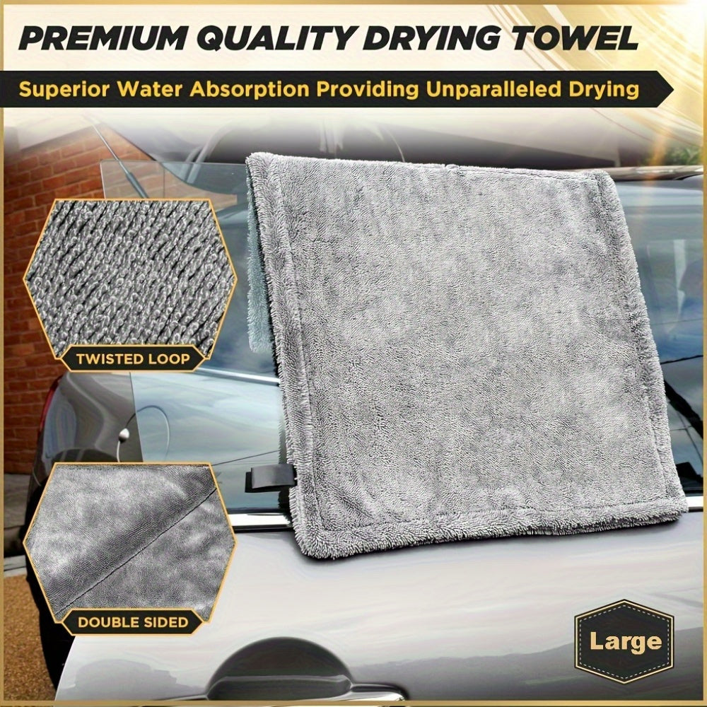 Compact microfiber car drying towel with high absorbency, 1400 GSM, twisted loop design, double-sided, streak-free detailing - 1 Pack.