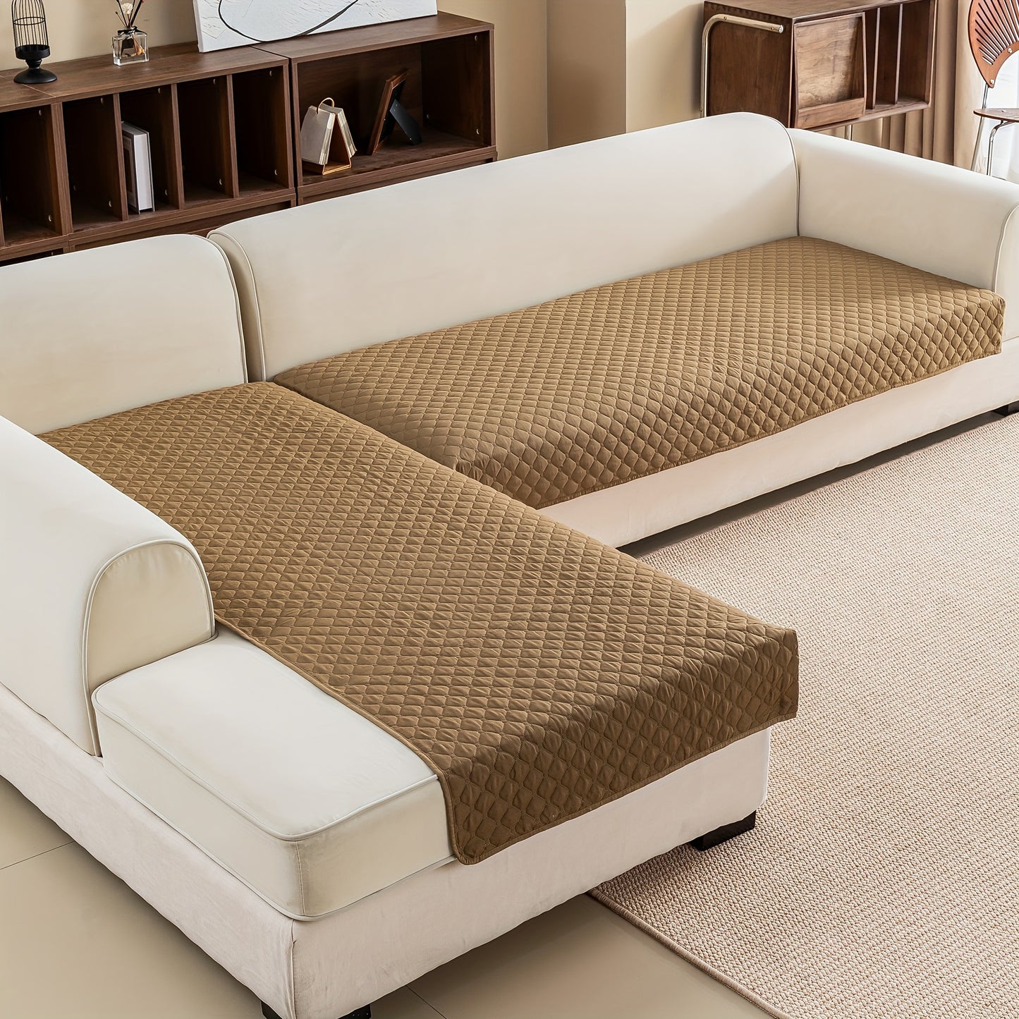 2 durable L-shaped sofa protectors for both left and right sofas, machine washable.