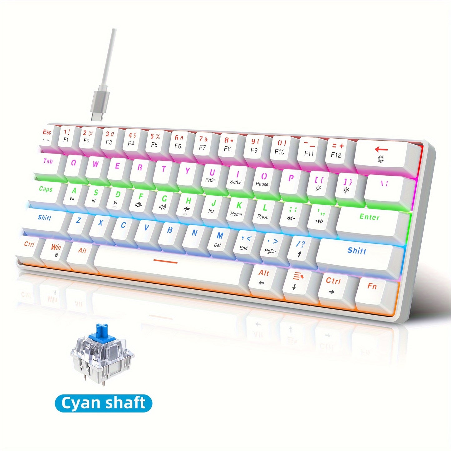 Snpurdiri 60% Mechanical Gaming Keyboard with LED Backlight, Blue and Red Switches, Portable Design