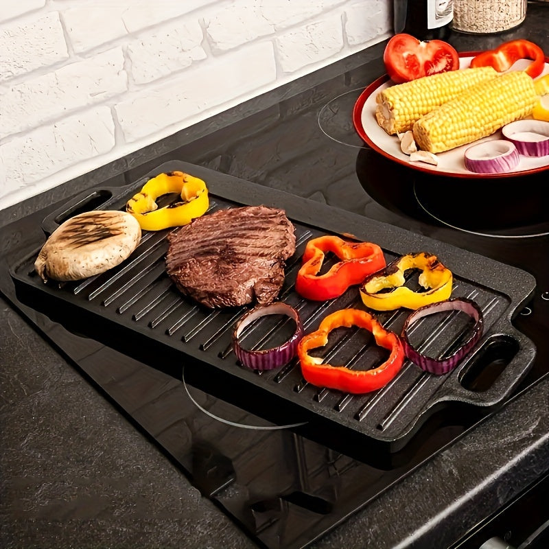 Multi-functional Cast Iron Griddle - Dual-Sided for Baking & BBQ, Non-Stick Coating, Equipped with Handles for Outdoor Camping & Picnics