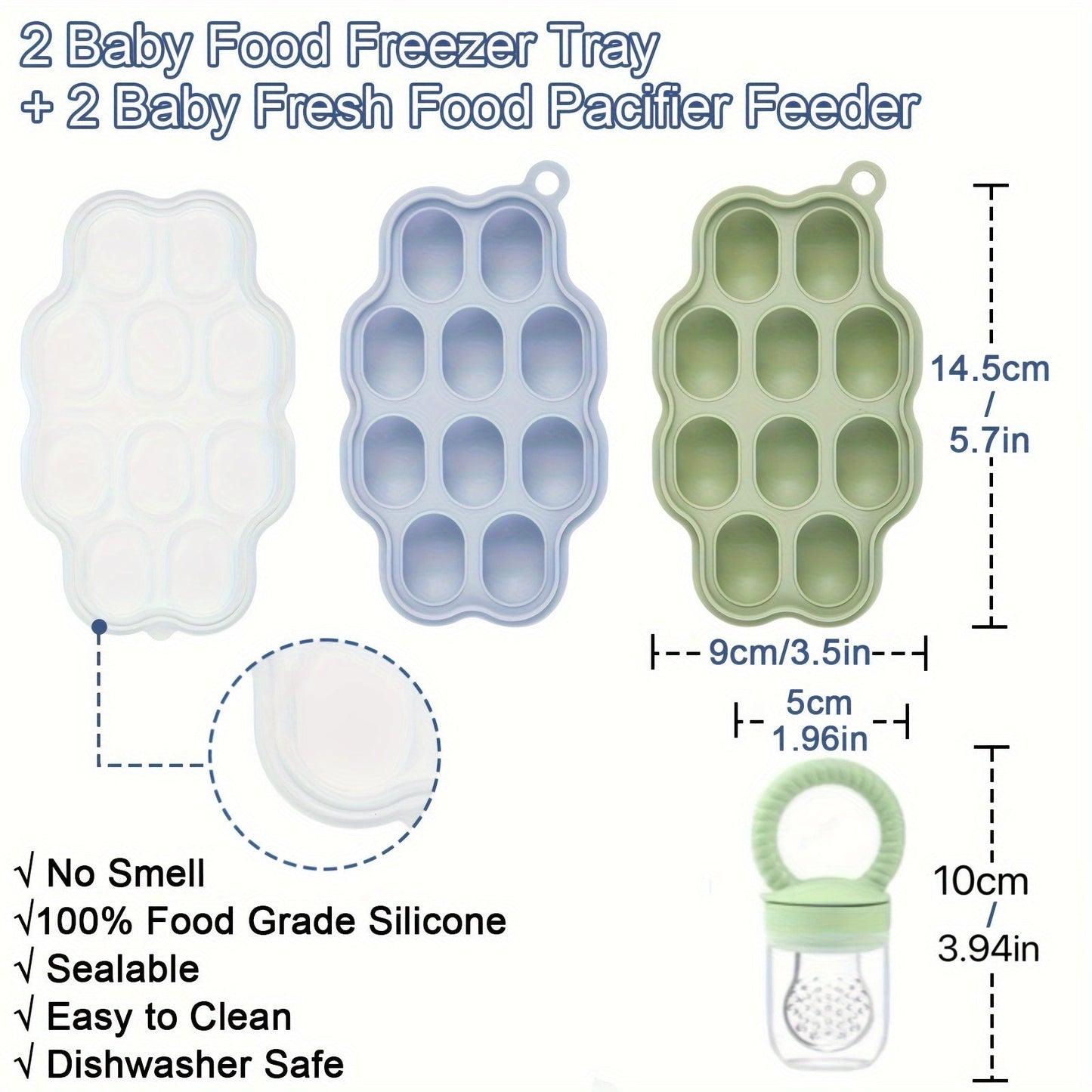 Set of 5 Pieces: Silicone Food Storage Box and Fruit and Vegetable Puree Making Feeder Combination Set