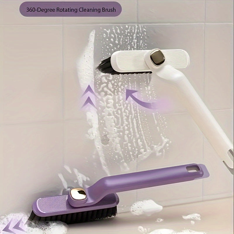 One-piece 360-Degree Rotating Cleaning Brush Set with Clip and Scraper - Versatile Crevice Cleaner for Bathroom, Toilet, Kitchen - Strong Bristles, No Electricity Needed, Convenient Storage