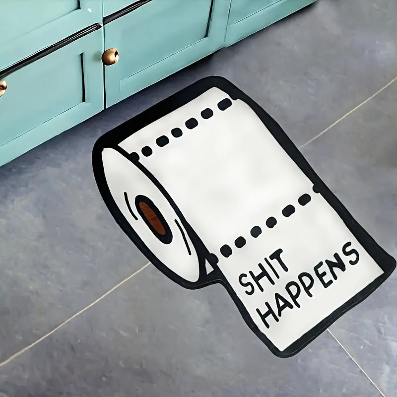 The "Shit Happens" Irregular Area Rug features a Non-Slip PVC Backing, Lightweight Polyester Material that is Machine Washable. Ideal for Bedroom or Living Room use, this Low Pile Rug is Machine Made and is designed for Indoor Use Only.