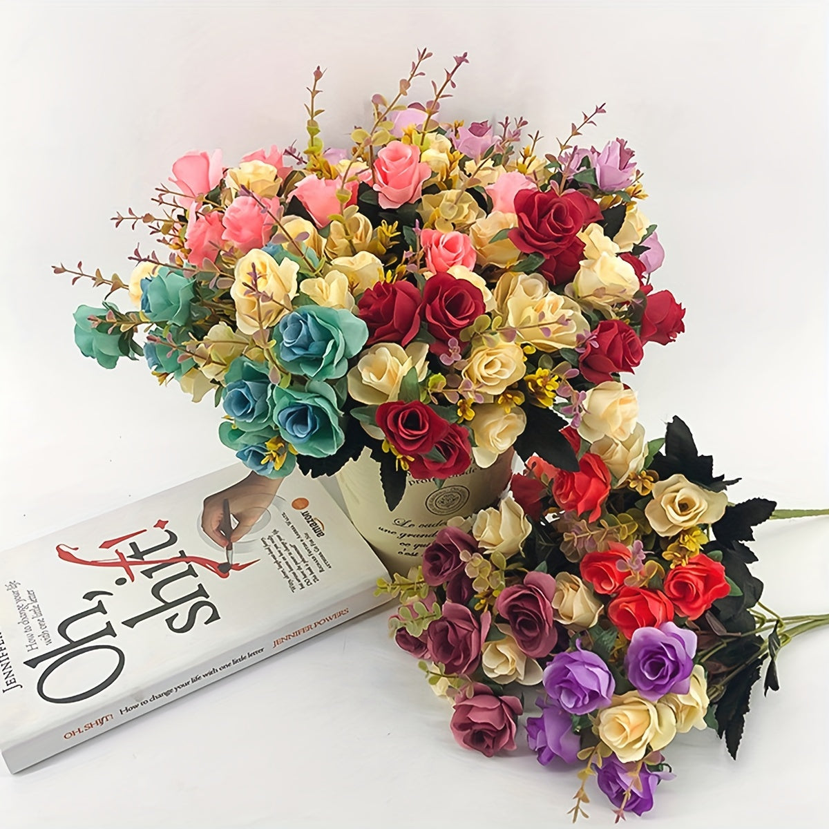 UV resistant artificial rose bouquet ideal for spring, Valentine's Day, weddings, home & office decor, and outdoor garden celebrations.