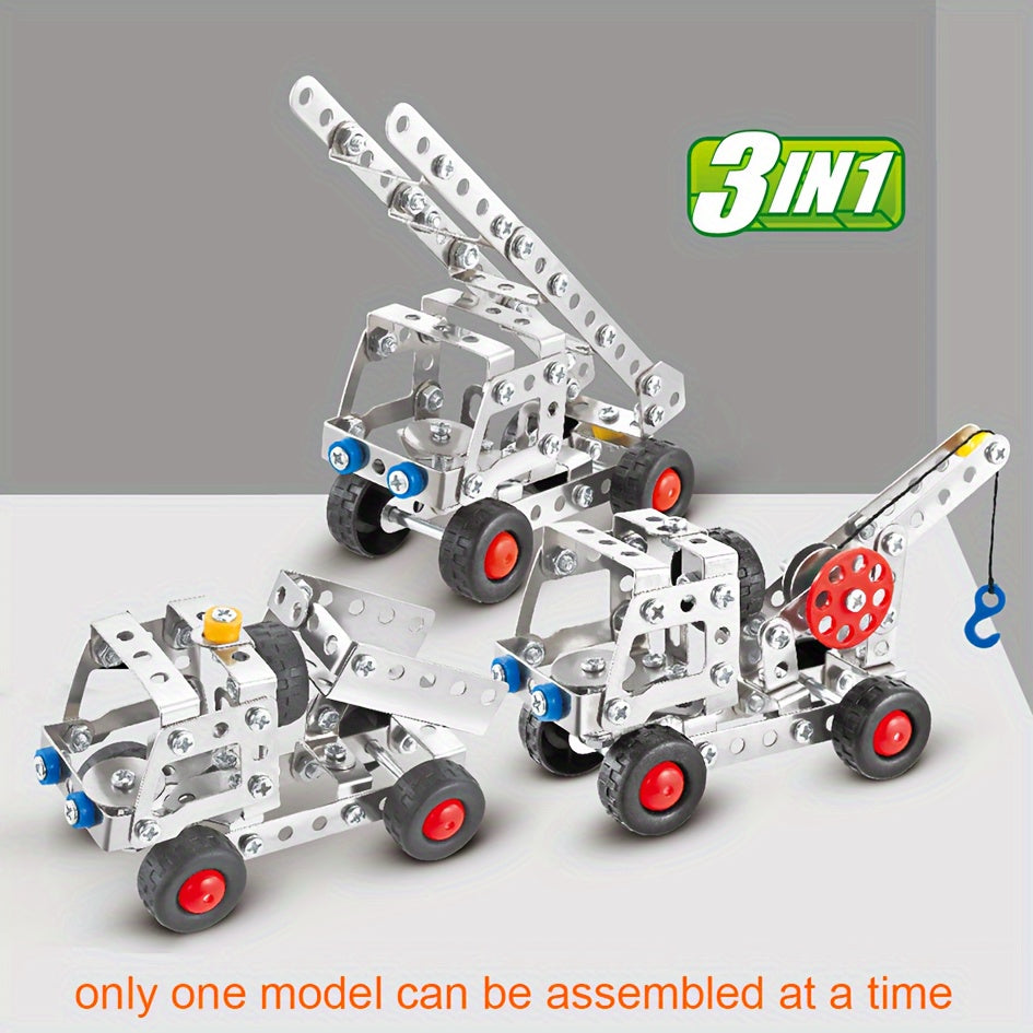 137-piece 3-in-1 Engineering Car Model Kit - Metal building blocks for hands-on learning, ideal gift for kids.