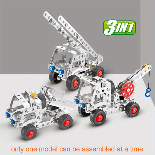 137-piece 3-in-1 Engineering Car Model Kit - Metal building blocks for hands-on learning, ideal gift for kids.