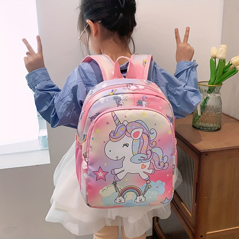 Cute Unicorn Princess Backpack for Girls - Nylon, Waterproof & Lightweight with Adjustable Straps, Zip Closure - Ideal for Kindergarten & Outdoor Adventures, Ages 3-6, Unicorn-themed.