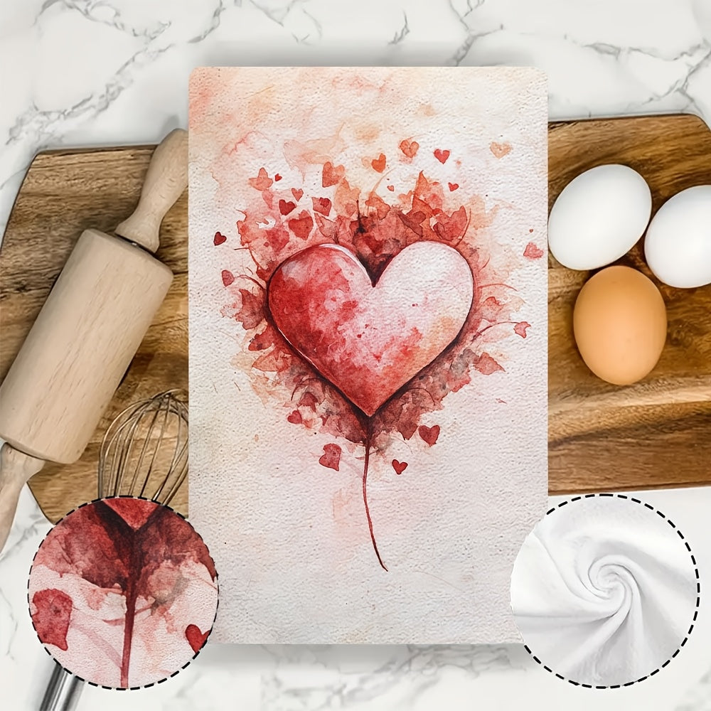 2 pieces of Valentine's Day reminder kitchen towels, made of ultra soft and highly absorbent material. Perfect for holiday decor, these dish hand towels are machine washable and measure 16x24 inches. Product code: 2KYSYS1217612.