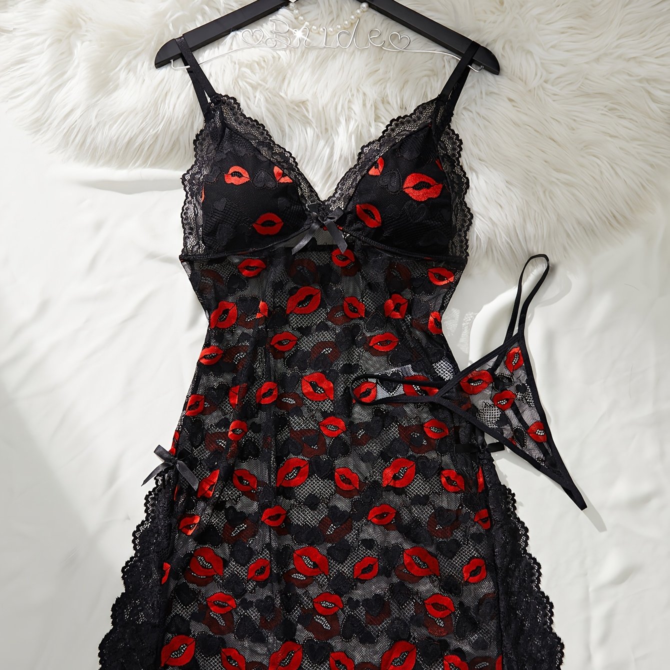 Valentine's Day Lip Print Suspender Dress Set